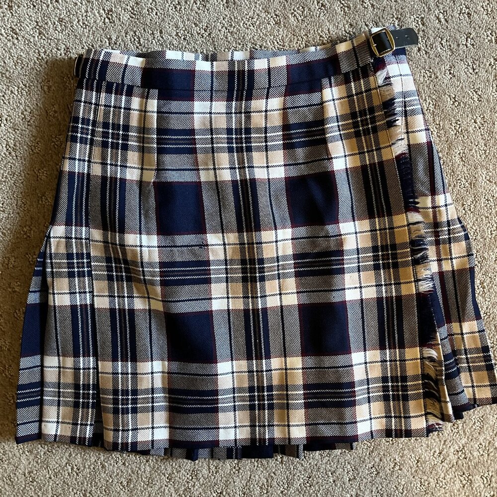 VINTAGE Genuine Scottish Wool Tartan Plaid Kilt Skirt with Leather Closures
